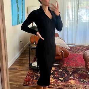 Zara Black Ribbed Maxi Dress
